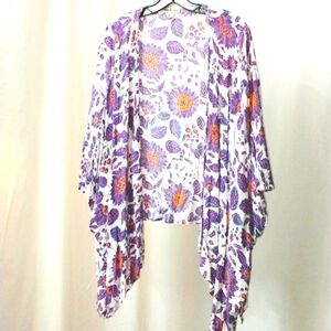 Women's Gypsy Love Kimono Wrap Busy Floral Purple Orange Rayon One Size Cascade
